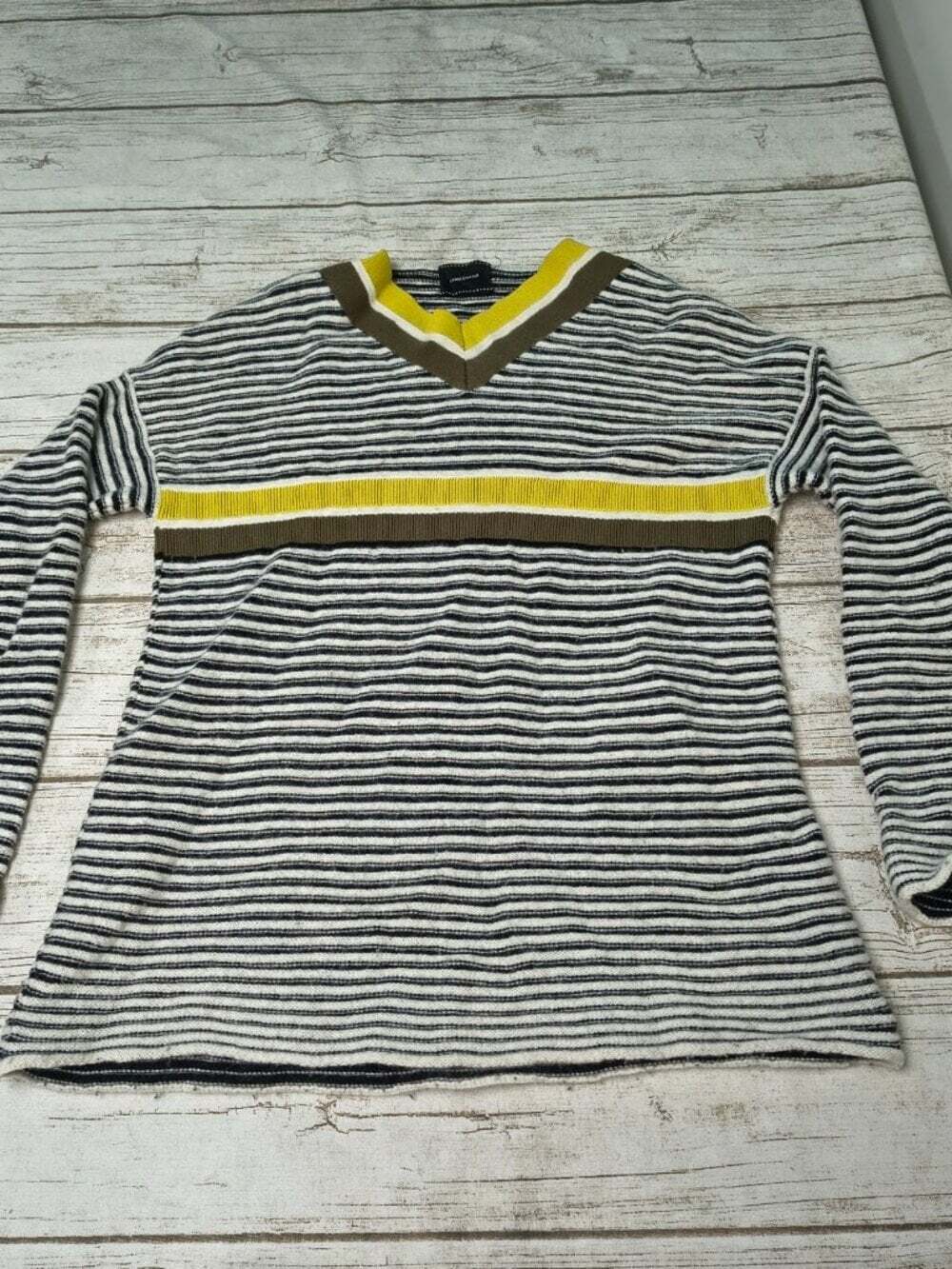 Longchamp Paris Striped Wool Angora V-Neck Sweater Size Small Made in Italy